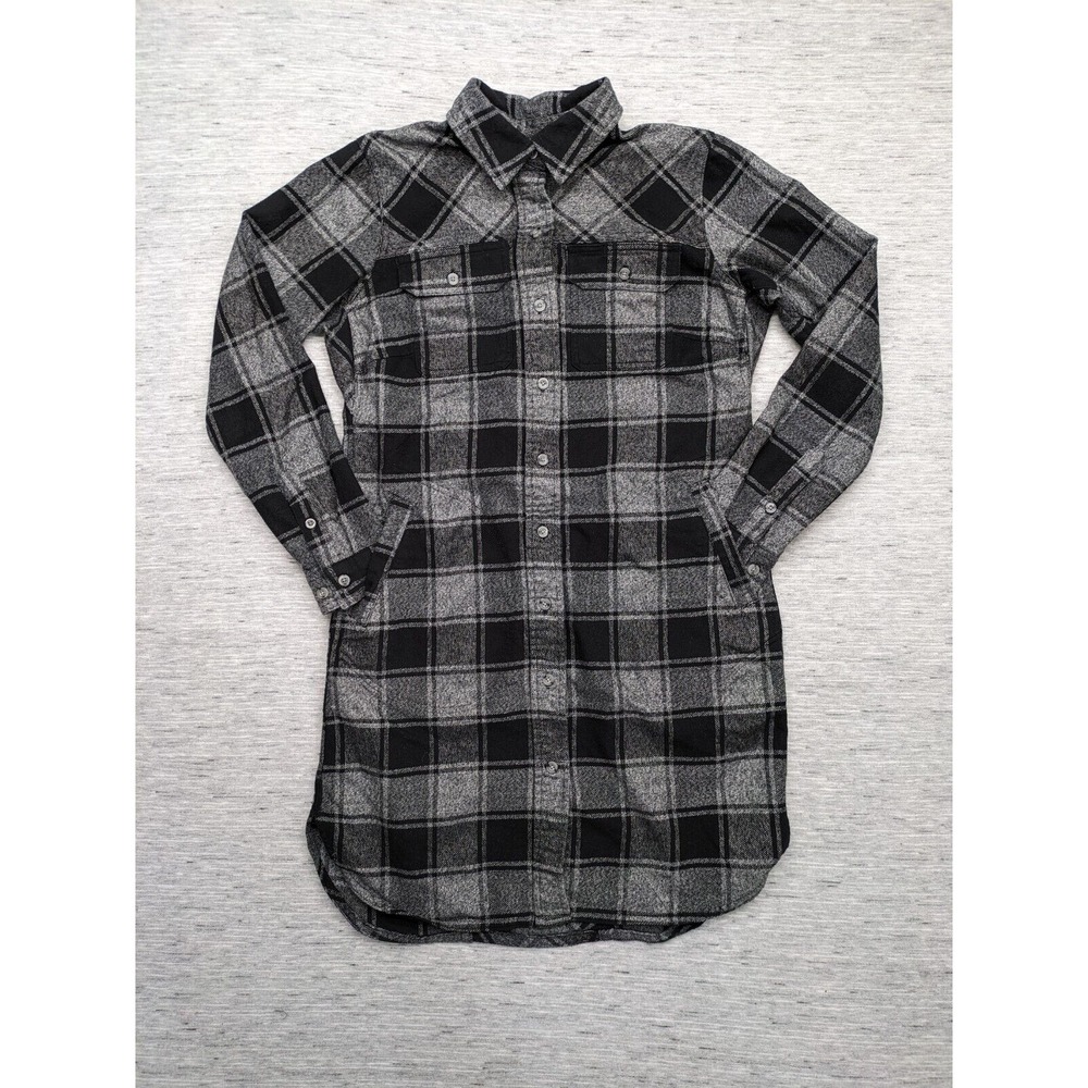 Duluth Long Flannel Tunic Shirt Dress Button Front Plaid Folklore Duster Shacket